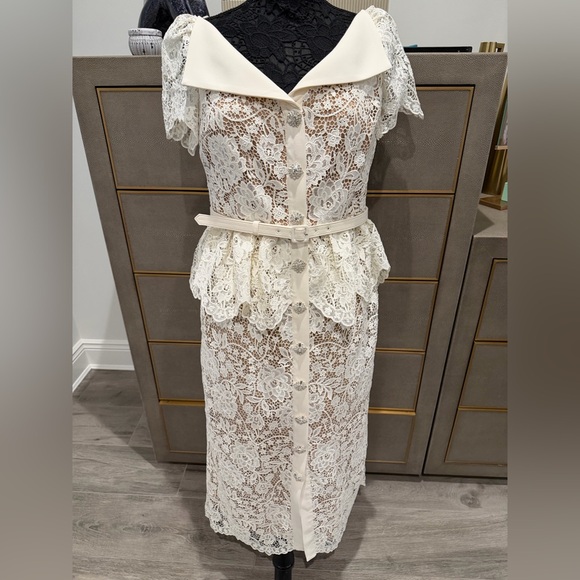 Self-Portrait Cream Lace Midi Dress - Picture 2 of 5